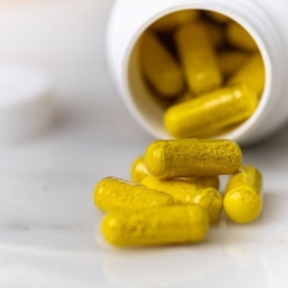 Capsules filled with yellow herbal supplement powder resembling toxic yellow oleander